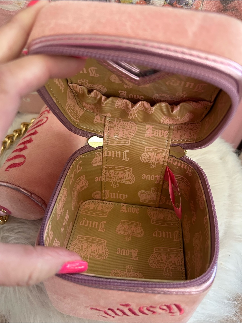 Rare Vintage 2007 Juicy Couture Pink Velour Micro Mini Case and Barrel Bag - Picture 7 of 16